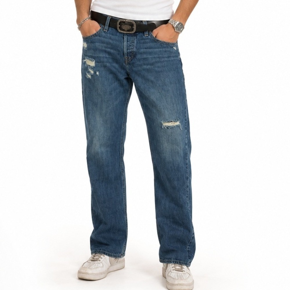 Y2K Vtg Hollister 32x34 Jeans Straight Leg Button Fly Distressed Medium Wash